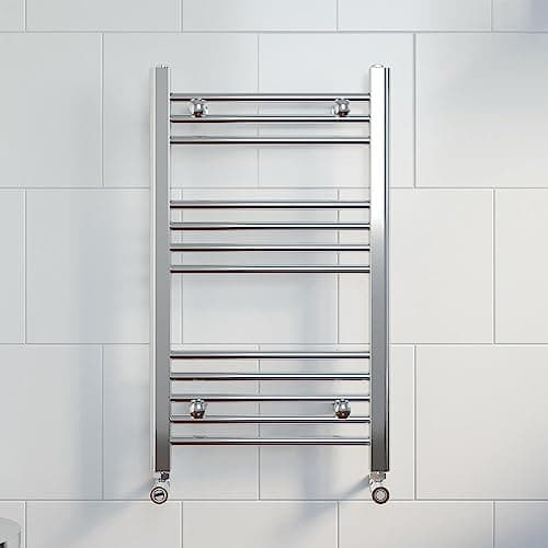 Image of DuraTherm® 750 x 450mm Flat Straight Heated Towel Rail Radiator Modern Central Heating Bathroom Warmer Wall Mounted Ladder Rad, Polished Chrome