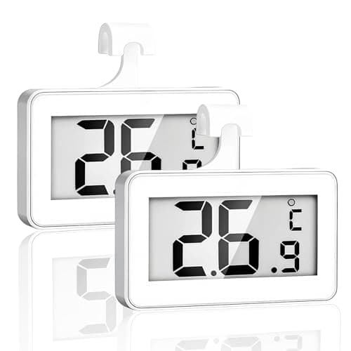 Image of Fridge Temperature Thermometer 2 Pcs, Digital Refrigerator Thermometer with LCD Display, Digital Waterproof Fridge Freezer Thermometer With Hanging Hook and Retractable Stand, White