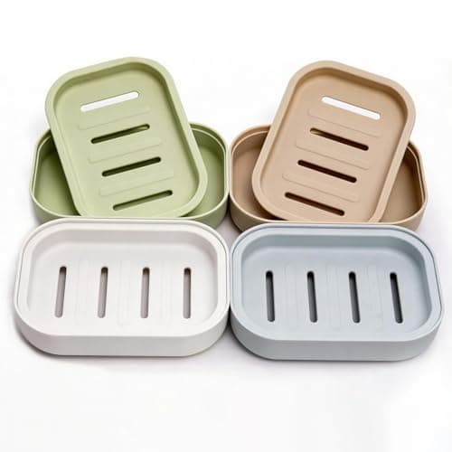 Image of Senshuomy Soap Box, Soap Dish, Soap Dishes for Bathroom, Plastic Draining Soap Dishes, Plastic Draining Soap Dish, Keep Soap Dry, for Shower Bathroom Kitchen Easy Cleaning(4 Pcs)