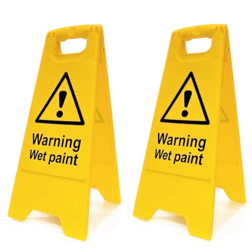 Image of Wet Paint A-Board Floor Sign - Pack of 2 | Double-Sided Warning Safety Sign | Highly Visible Yellow Folding Floor Stand | Ideal for Shops, Offices, Schools & Public Areas