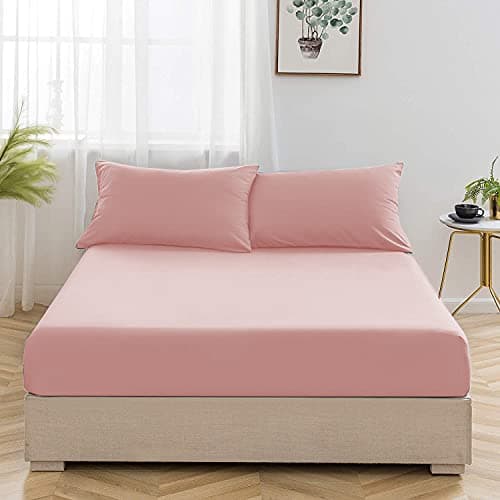 Image of Double Bed Fitted Sheet 100% Egyptian Cotton 200 Thread Count 12” / 30cm Extra Deep Pocket Mattress White | Silver | Pink | Black Bed Sheets (Pink, Double)