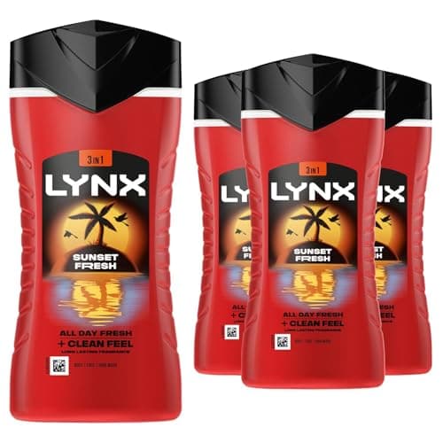 Image of Lynx Sunset Fresh 3 in 1 Body Wash for Men 225ml Pack of 3 Hair Face & Body Shower Gel Mango & Mandarin Scent 12H Sweat & Odour Protection Lynx Shower Gel for Men Multipack