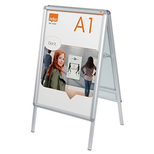 Image of Nobo A1 A-Board Sign Holder With Snap Frame, Free-Standing, Double-Sided, Aluminium Trim, Anti-Glare Protective Cover, Premium Plus, Silver, 1902206
