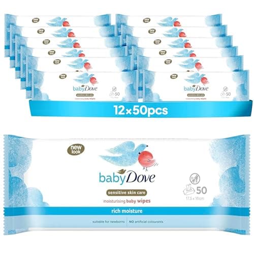 Image of Baby Dove Sensitive Skin Care Baby Wipes, Rich Moisture - Soft Cleansing, Moisturising & Gentle Wet Tissue for Newborns & Infants, Perfect for Nursery & Travel Essentials, Resealable - Pack of 12