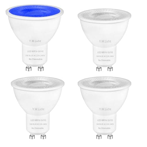 Image of Y.W.Licht GU10 LED Blue Spotlight Bulbs 5W 230V 120° Beam Angle 50W Halogen Equivalent Non-Dimmable for Landscape and Decorative Lighting, Pack of 4