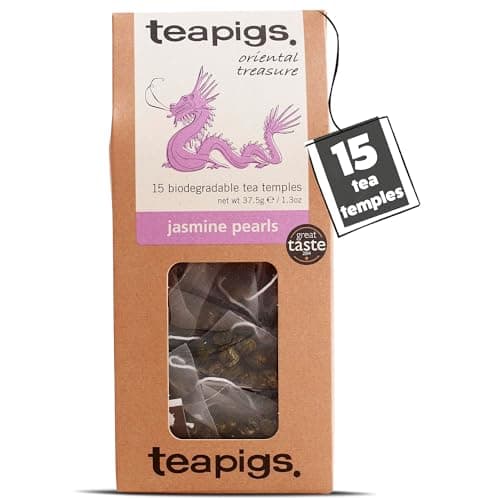 Image of teapigs Jasmine Pearls Tea - Jasmine Green Tea Bags with Hand-Rolled Leaves - Delicate and Refreshing Blend - 15 Temples