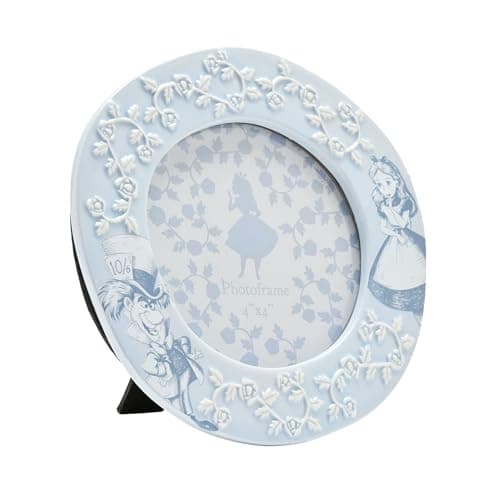 Image of Disney – Alice In Wonderland – 4 x 4″ Glazed Ceramic Single Aperture Round Photo Frame – Alice & Mad Hatter Roses Motif – Officially Licensed Disney Merchandise – Home Decor/Homeware Movie Theme.