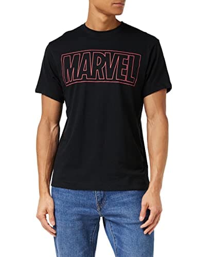 Image of Marvel Men's Outline Logo Regular Fit Crew Neck Short Sleeve T - Shirt, Black (Black Blk), XX-Large (Manufacturer Size:XX-Large)