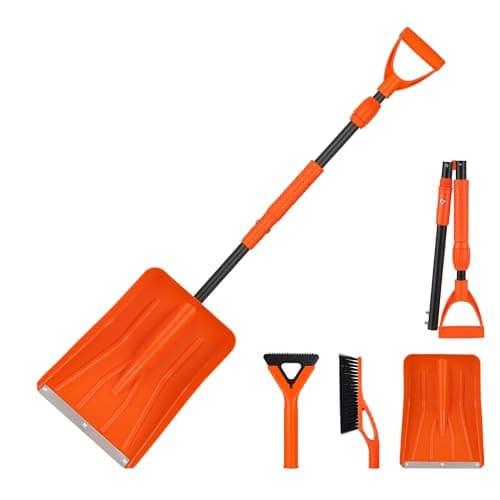 Image of 3-IN-1 Foldable Snow Shovel Kit, with Snow Brush and Ice Scraper, 127cm Snow Scraper with Telescopic Rod, Ideal for Clearing Snow From Driveways, Pavements, Car Roofs,Orange