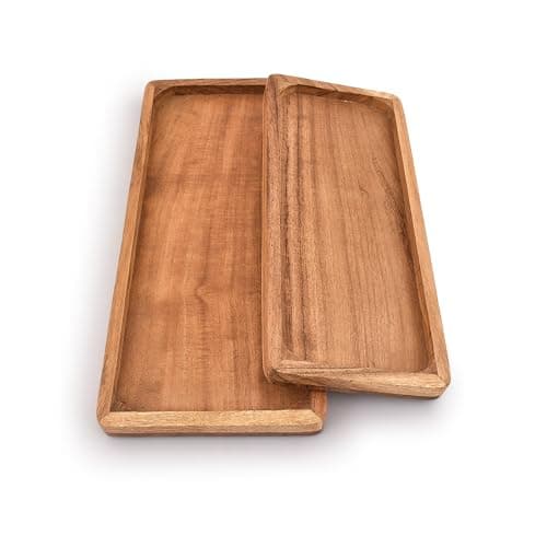 Image of Samhita Acacia Wood Rectangular Wooden Platters for Food Holder/BBQ/Party Buffet Gift for Friend, Family (Set of 2)