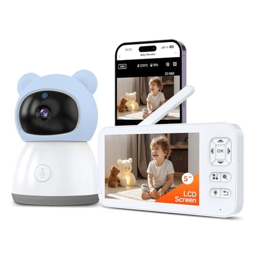 Image of ACEBELL 2K WiFi Baby Monitor with 5'' 1080P Screen, Smart Baby Camera with App Control, 360°Auto Tracking, Motion & Sound & Humidity & Temperature Detection, Long Battery Life, Night Vision,2-Way Talk