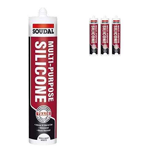 Image of 3 x Brilliant White Soudal Trade Silicone Multi Purpose Construction Sealant Acetoxy with Fungicide