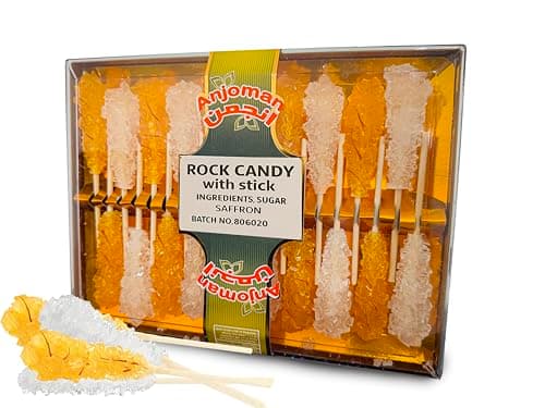 Image of Anjoman Rock Candy Mix Pack Sticks - Pack of 2 x 10 Stick | Natural White & Saffron Sugar Crystal | Aromatic Nabat Chobi for Sweetening Beverages, Desserts & Ready to Eat Delicious Snack
