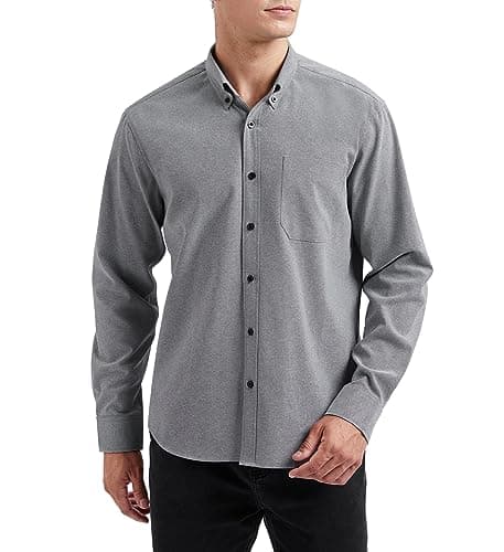 Image of HISDERN Men's Grey Shirts Long Sleeve Casual Button Down Oxford Shirt for Men Regular Fit XXL