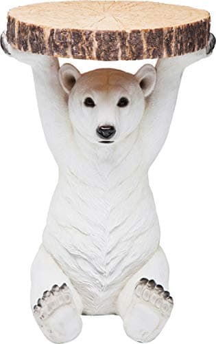 Image of KARE Design Side Table Animal Polar Bear, Brown, White, Animal Motif, Gift Idea, Sofa Side Table, Round Bedside Table, Room Decor, Home Decor for Living Room, Office, Hallway, 52x35x33cm