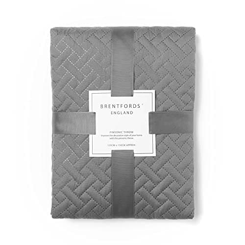 Image of Brentfords Bed Throw King Size Geometric Pinsonic Quilted Bedspread, Luxurious Super Soft Charcoal Grey Lightweight King Size Quilted Blanket Throw Over for Sofa, 200 x 240cm