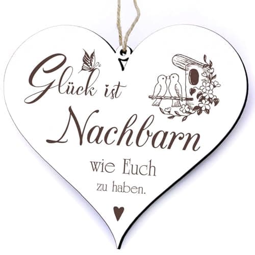 Image of Neighbors Wooden Sign Decorative Heart - Glück ist Nachbour wie Euch zu haben + Pendant Beste Neighbors der Welt - Neighbour Neighbour Christmas Birthday