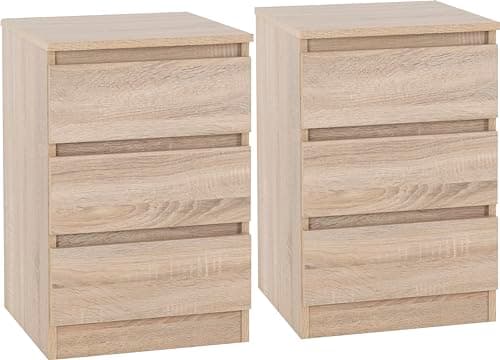 Image of Seconique Malvern 3 Drawer Bedside (PAIR) in Sonoma Oak Effect