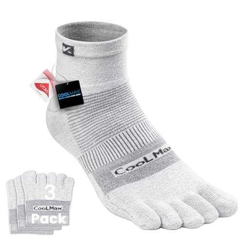 Image of KWUKOTY Coolmax Performance Quarter Athletic Running Toe Socks for Men and Women Grey Size 9-11