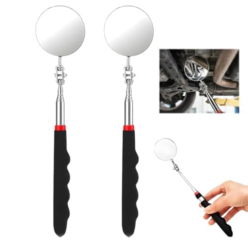 Image of 2 PCS Inspection Mirror Telescopic Tool With Extended Handle, Adjustable Stainless Steel Inspection Mirror On a Stick, 360 Degree Rotating Round Mirror 50mm For Mechanics Car Repair Engine Check Tight