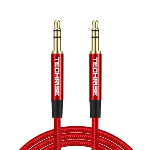 Image of TechRise 3.5mm to 3.5mm Audio Cable, Aux Cable 1.5m,Headphone Cable, Nylon Braided Stereo Jack for Headphones, iPod, iPhone, iPad, Car, Soundbar, TV, PC, Speaker - Superior Sound TRS Cord (Red, 1.5M)