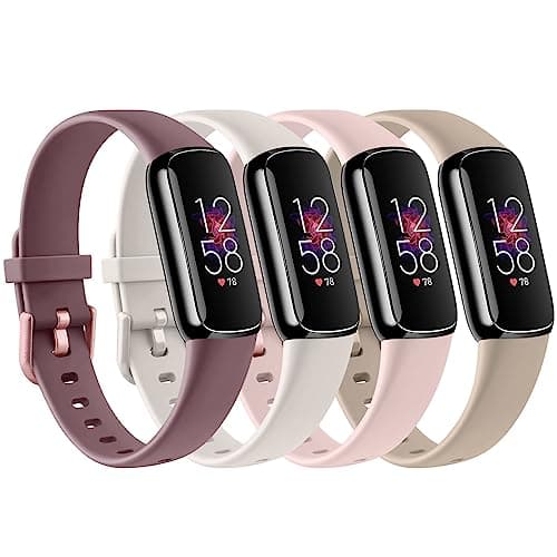 Image of AK Straps Compatible with Fitbit Luxe Strap for Women Men, Pack 4 Soft Silicone Adjustable Sport Replacement Wrist Bands for Fitbit Luxe Only (Small, Starlight/MilkTea/Violet Smoke/Nude Pink)
