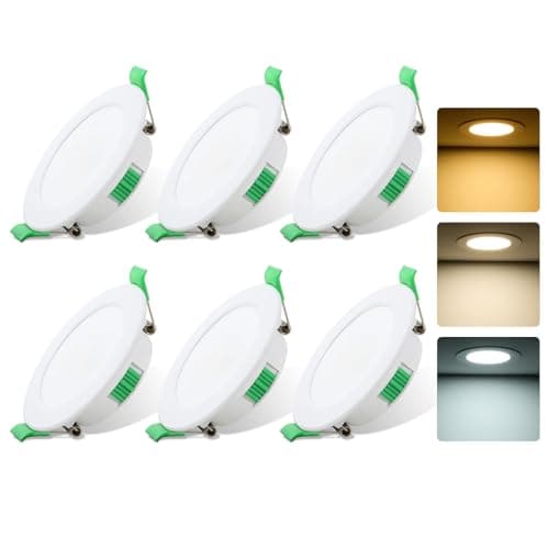 Image of Rravdst LED Downlights for Ceiling, 7W LED Downlights Ceiling Ultra Slim Cut Φ75-85MM, 3000K/4000K/6500K Adjustable IP44 Spot Light for Kitchen, Bathroom, Living Room, 6 Pack