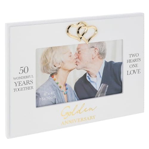 Image of Shudehill Giftware Heartfelt Words Anniversary 6x4 White Hearts Photo Frame - 25th Silver, 40th Ruby, 50th Golden (50th)