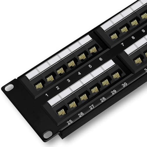 Image of FIBAsource 48 Port Cat6 Network Patch Panel – 10G Support, 19” 2U Rack Mount/Wall Mount, UTP Ethernet Punch Down Block, Compatible with Cat6, Cat5e & Cat5 Cabling