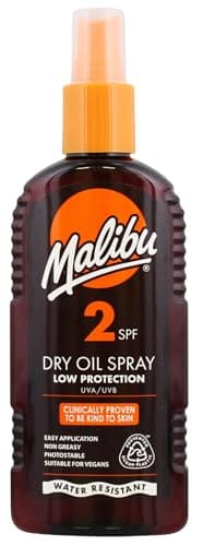 Image of Malibu Sun SPF 2 Non-Greasy Dry Oil Spray for Tanning with Shea Butter Extract, Tan Enhancing & Moisturising Body Oil Mist, Water Resistant, 200ml