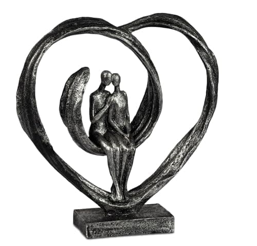 Image of formano Decorative Figurine Love Couple Heart Made of Polyresin Sculpture 26 cm - Black Silver - Romantic Decoration for Home and Gift Idea for Valentine's Day, Wedding or Anniversary - Loving Figure