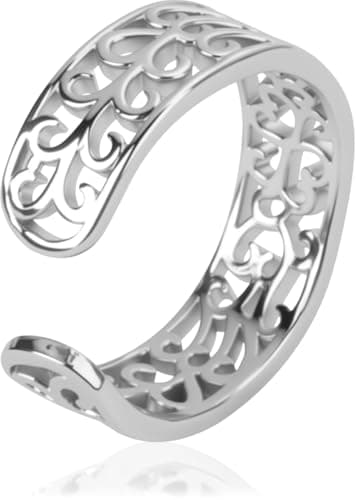 Image of S925 Sterling Silver Toe Rings for Women Sterling Filigree Leaf Pattern Toe ring 925 Sterling Solid Silver Adjustable Design Open Rings Toe Band Rings Finger Ring Gift for Women Foot Joint Ring Gift