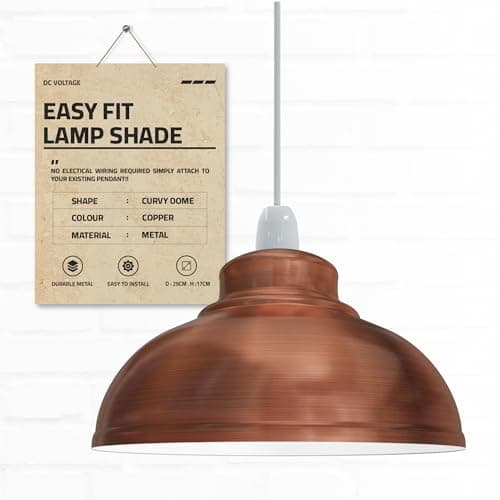 Image of Modern Copper Metal Lamp Shades Ceiling Light Shades, Vintage Industrial 29cm Easy Fit Country Style Bulb Guard, Task Pendant Lighting Bedroom, Kitchen, Office (Free Reducer Plate)