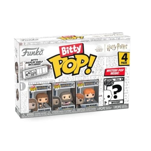 Image of Funko Bitty POP! 4 Pack: Harry Potter - Hermione Granger, Rubeus Hagrid, Ron Weasley, Mystery Mini Figure - Styles may vary - 0.9 inch (2.2 cm) Collectable - Stackable Display Shelf Included
