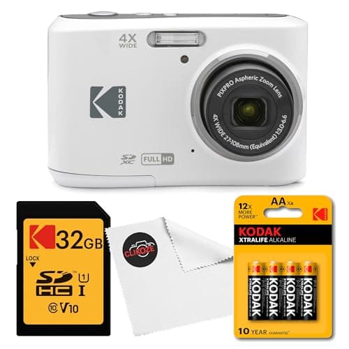 Image of Kodak PIXPRO FZ45 Digital Camera (White) Bundle with 32GB Class 10 SDHC Memory Card, Kodak AA Xtralife Batteries (4-Pack) and Clikoze Lens Cloth