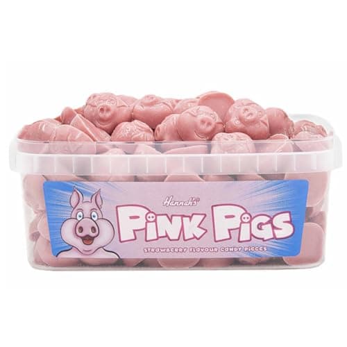 Image of Hannahs Pink Pigs Strawberry Flavour Chocolate Sweets 600g Resealable Tub | Creamy Retro Sweet Shop Classic Confectionery | Perfect for Party Bags and Family Sharing