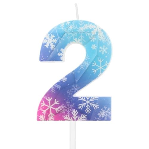 Image of Frozen Themed 2nd Birthday Candles,2nd Birthday Decorations for Girls Boys,Blue Snowflake Number 2 Candle for Cake,Snowflake Candle Frozen Cake Toppers for Birthday Party Decorations Supplies