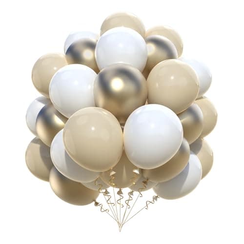 Image of White and Gold Balloons, 52pcs 12Inch White Sand Gold Birthday Balloons, Cream Beige Champagne Gold Neutral Party Balloon for Birthday Decoration Engagement Wedding Graduation Baby Shower Anniversary