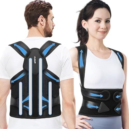 Image of Aollop Posture Corrector for Men and Women - Elastic Adjustable Lumbar Belt Strap 4 Support Bars Back Support Brace - Breathable Upper Lower Back Straightener for Spine Scoliosis (Black, 38'-45')