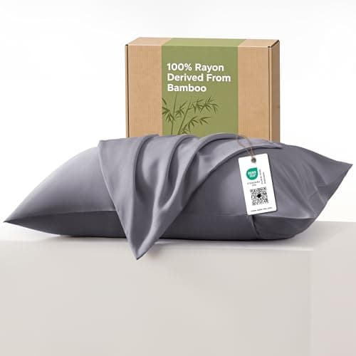 Image of Bedsure Pillow Cases for Hair - 100% Rayon Derived from Bamboo, Cooling Pillowcases 2 Pack with Envelope Closure, Perfect for Hot Sleeper, Gifts for Women, Standard Size 50x75 cm, Grey