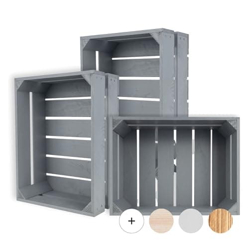 Image of Creative Deco Large Grey Wooden Crate With Handles | 40x30x15cm | Keepsake Chest Storage Box | Vintage Farmhouse Display Basket Gift Box