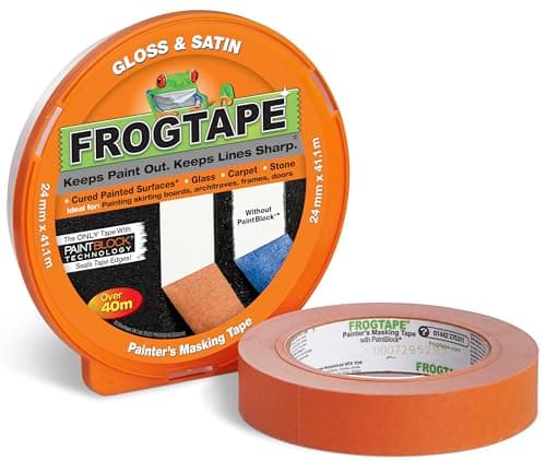 Image of Frog Tape Orange Gloss & Satin Painters Masking Tape 24mm x 41.1m, Indoor Painting and Decorating For Sharp Lines and No Paint Bleed