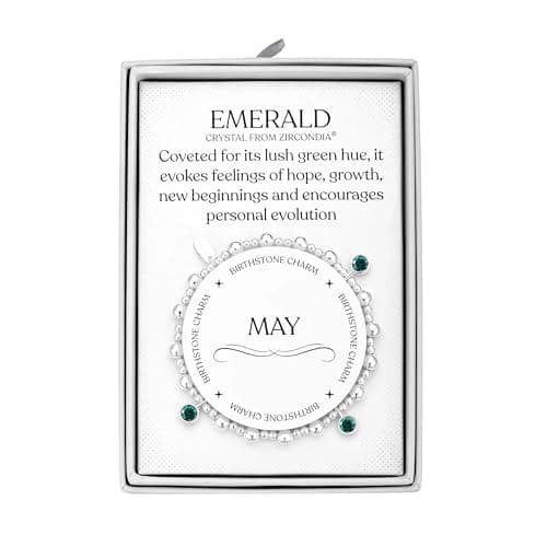 Image of Philip Jones May (Emerald) Birthstone Stretch Charm Bracelet with Quote Gift Box