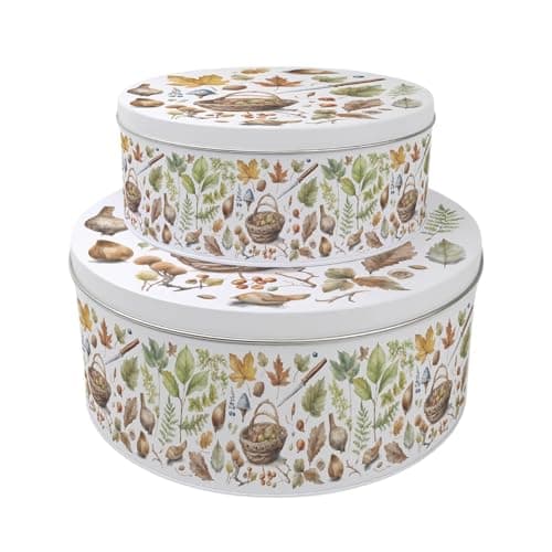 Image of Purely Home Woodland Set of 2 Cake Tins Gift - Nesting Round Large & Medium Metal Storage Containers for Cakes and Baking