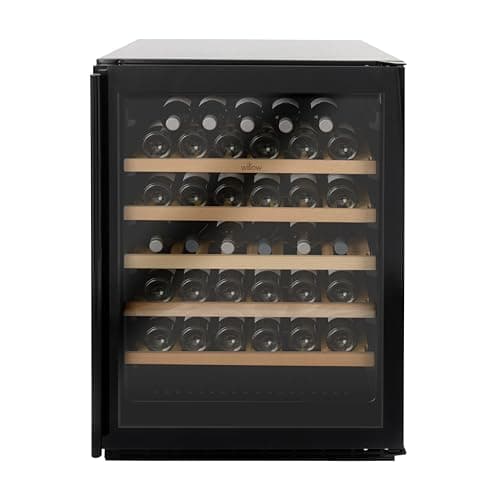 Image of Willow W60WCB 142L Under Counter Wine Fridge/Wine Cooler with Space for 52 Bottles, 4* Rating, Digital Display with Touch Control, Ventilated Cooling, 2 Years Warranty - Black