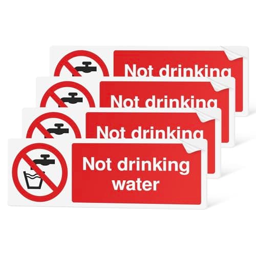 Image of Not Drinking Water Stickers | Sign | 4 Pack | 15 x 5cm | Self Adhesive Safety Signs | Gloss Finish