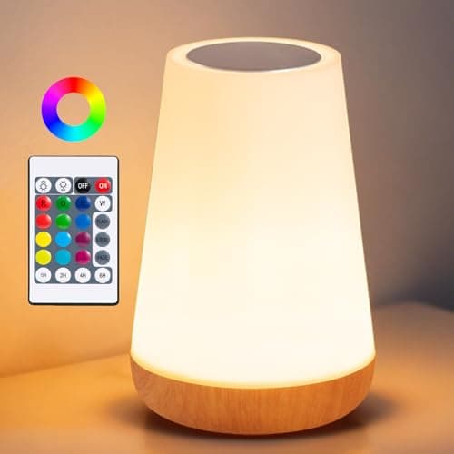 Image of Ledvia Night Light, LED Touch Bedside Table Lamp with Remote Control, Dimmable, 13 RGB Colours & 5 Brightness Levels, Timing Function, USB Rechargeable Portable Wireless Lamp for Bedroom & Living Room