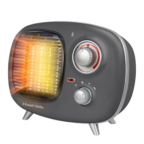 Image of Russell Hobbs RHRETPTC2001G 1.5KW Retro Portable Ceramic Electric Heater in Grey, 2 Heat Settings, Adjustable Thermostat, 15m2 Room Size, 2 Year Guarantee