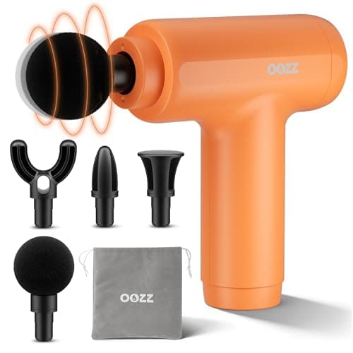 Image of OOZZ Mini Massage Gun, Body Massager with Storage Pouch, 5 Intensity Levels, Compact Handheld Muscle Massager, 4 Interchangeable Heads, USB Rechargeable, OZ-3601
