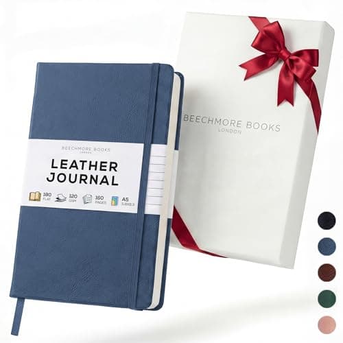 Image of Beechmore Books Lined Journal Notebook, 5.8" x 8.3", A5 160 Lined Pages, Hardcover Leather Journals for Women, Men, Writing and Notebooks for Work - 120 GSM Thick Paper, Gifts Box Included